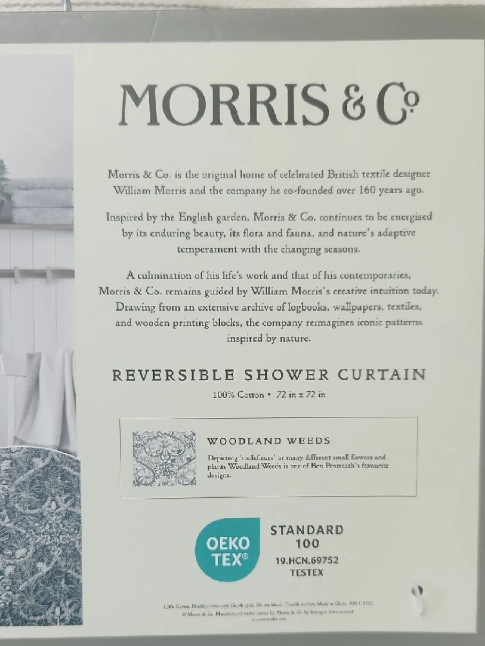 Morris & Co Reversible Woodland Weeds Blue Floral Shower Curtain